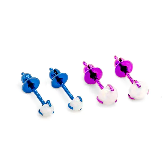 Anal Painful Pleasures Titanium Prong Set White Opal Stud Earrings Price Per 2