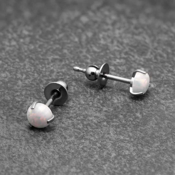 Anal Painful Pleasures Titanium Prong Set White Opal Stud Earrings Price Per 2