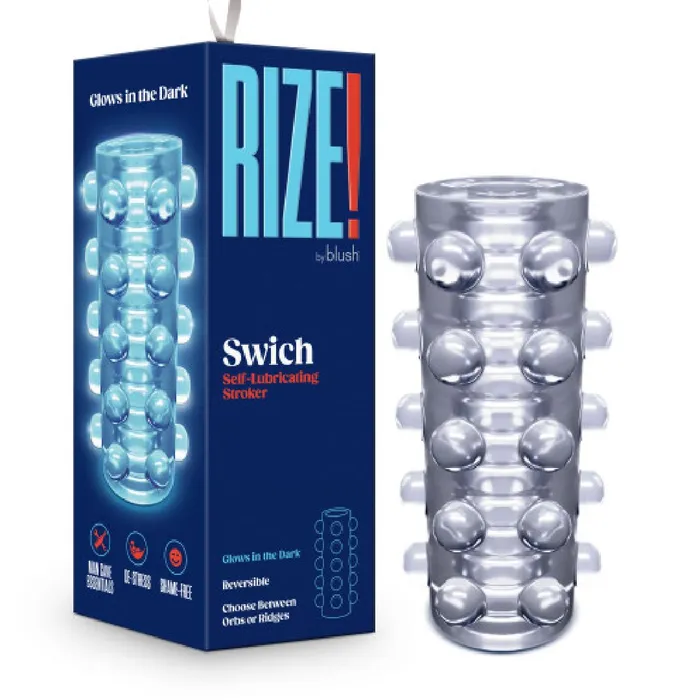 Blush Male Sex Toys Rize Swich Self Lubricating Glow in the Dark Reversible Stroker