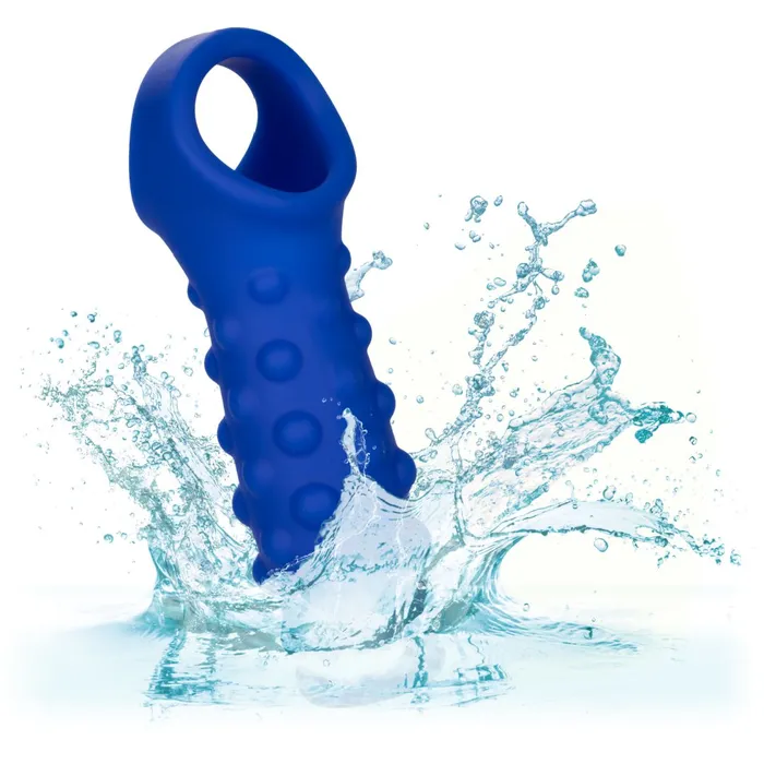 CalExotics Admiral Blue Silicone Beaded Penis Extension with Ball Strap Male Sex Toys