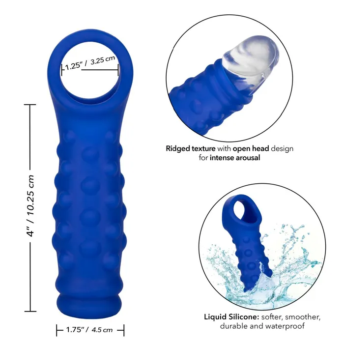 CalExotics Admiral Blue Silicone Beaded Penis Extension with Ball Strap Male Sex Toys