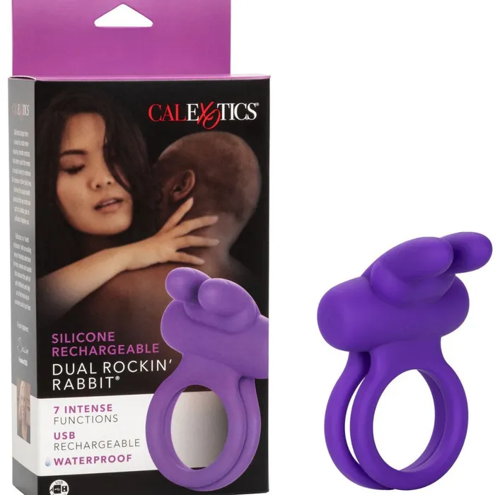 CalExotics Vibrators Dual Rockin Purple Rabbit Vibrating Couples Cock Ring