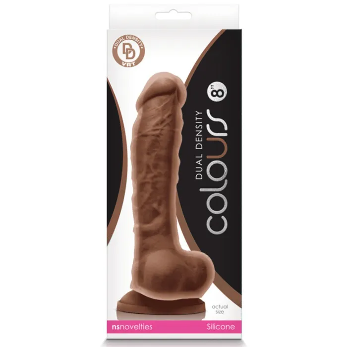 Colours Dual Density 95 Inch Silicone Dildo with Balls Milk Chocolate NS Novelties Dildos