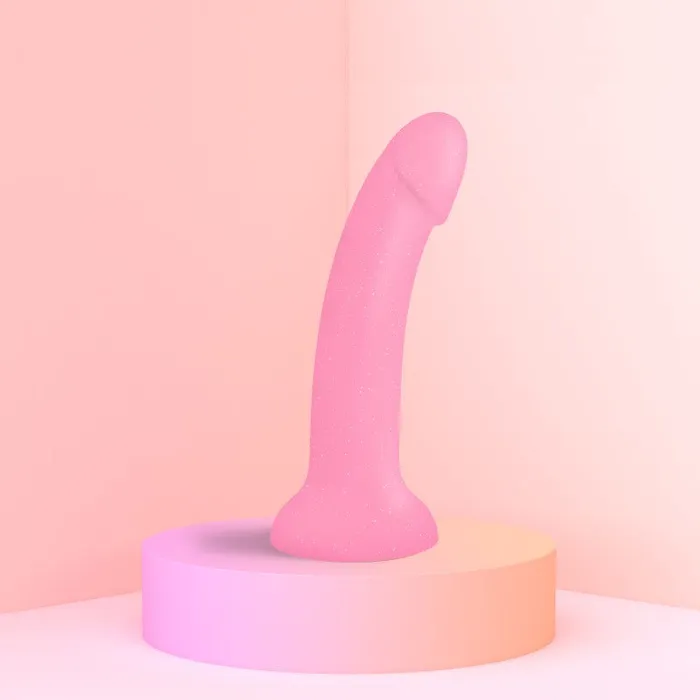 Dildos Glitzy Pink Sparkle 7 inch Silicone Dildo Lovely Planet