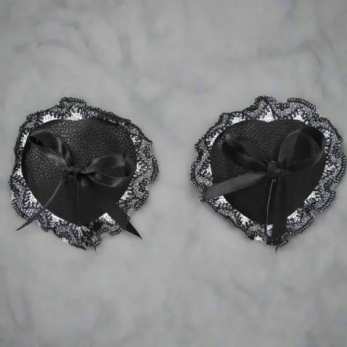 Doc Johnson Restraints Sexy Black Leather and Lace Nipple Pasties In a Bag