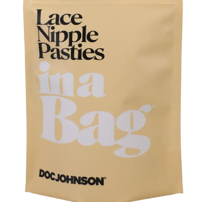 Doc Johnson Restraints Sexy Black Leather and Lace Nipple Pasties In a Bag