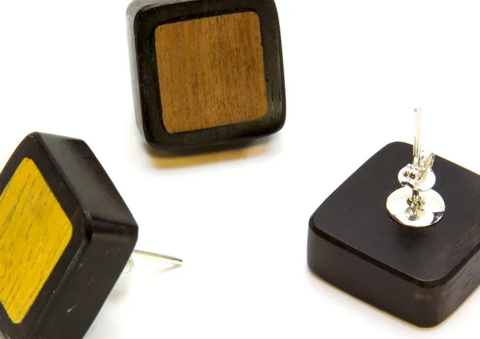 Elementals Organics Male Sex Toys Square Earrings with CROCODILE Wood Inlay Price Per 2