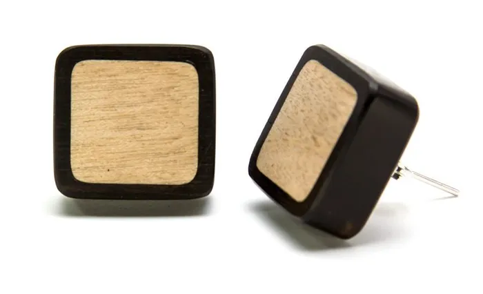 Elementals Organics Male Sex Toys Square Earrings with CROCODILE Wood Inlay Price Per 2