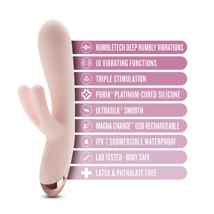 Elora Dual Motor Rabbit Vibrator with Double Teasers Pale Pink Blush Female Sex Toys