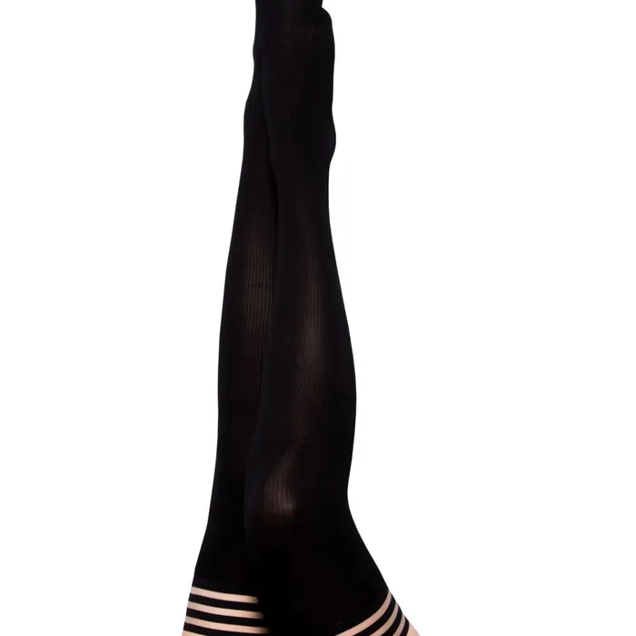 Kixies Anal Kixies Dana Opaque Black Ribbed Thigh Highs sizes AD