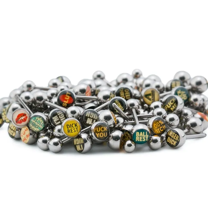 Male Sex Toys Painful Pleasures 14g 58 Mixed 8mm Logo Tongue Ring Pictures Words Price Per 10