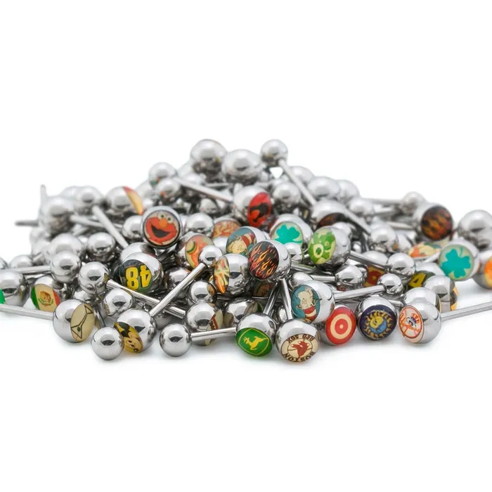 Male Sex Toys Painful Pleasures 14g 58 Mixed 8mm Logo Tongue Ring Pictures Words Price Per 10