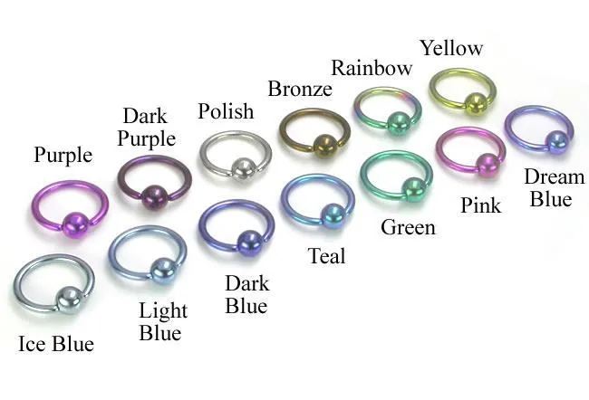 Male Sex Toys Painful Pleasures 14g Titanium Captive Bead Ring with Titanium Ball 18 Color Choices OLD