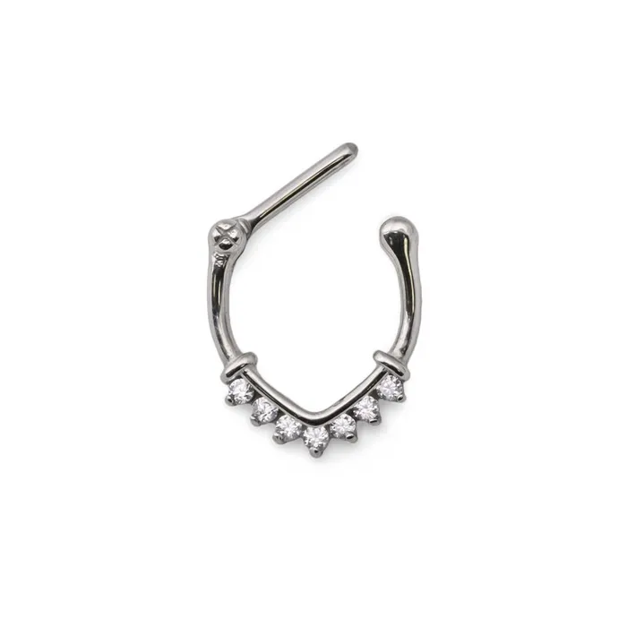 Male Sex Toys Painful Pleasures 16g Steel Septum Clicker VShaped Ring with Crystals Price Per 1