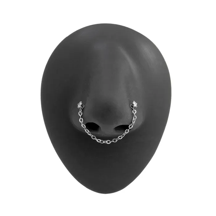 Male Sex Toys Painful Pleasures 20g 14 Crystal Nose Bone Jewelry Set One Pair with Chain Plus Two Studs