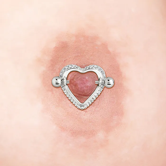 Painful Pleasures 14g 34 Crystal Heart Nipple Ring Shield Price Per 1 Couples