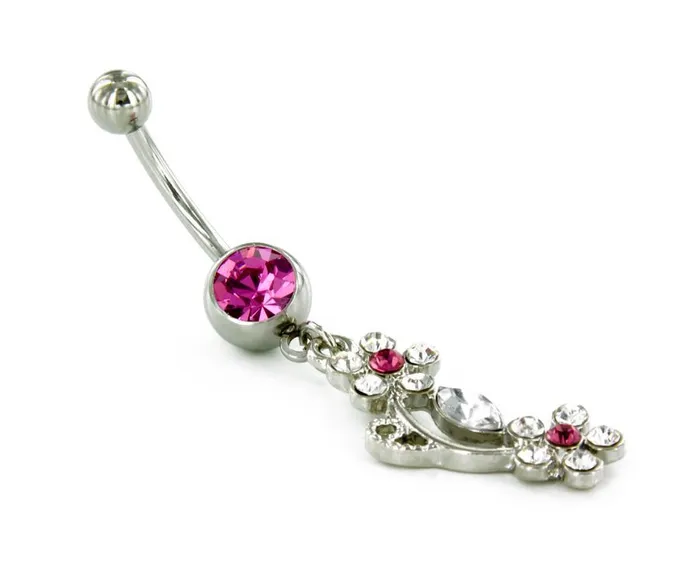 Painful Pleasures 14g 716 Single Gem Navel with CZ Flowers Female Sex Toys