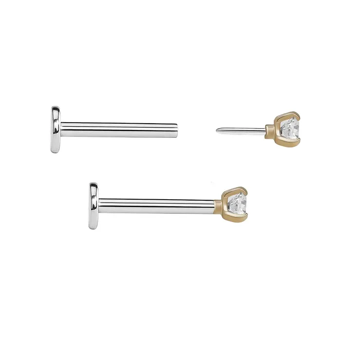 Painful Pleasures 18g 16g or 14g Steel Push Pop Threadless 14kt Yellow Gold ProngSet Crystal Jewel Price Per 1 Anal