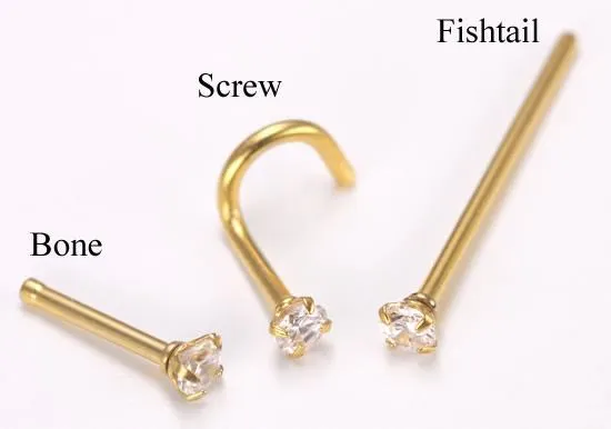 Painful Pleasures 18g Nose Bone Screw or Fishtail with 25mm CZ 24kt gold plated Price Per 1 Female Sex Toys