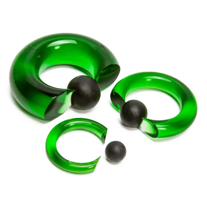 Painful Pleasures 8g00g Green Vampire End Glass Captive Bead Ring with Black Silicone Ball Male Sex Toys