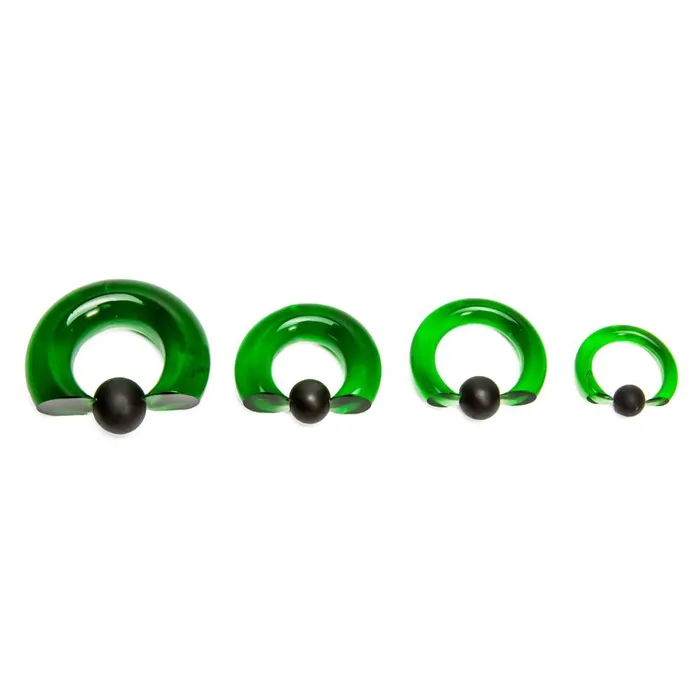 Painful Pleasures 8g00g Green Vampire End Glass Captive Bead Ring with Black Silicone Ball Male Sex Toys