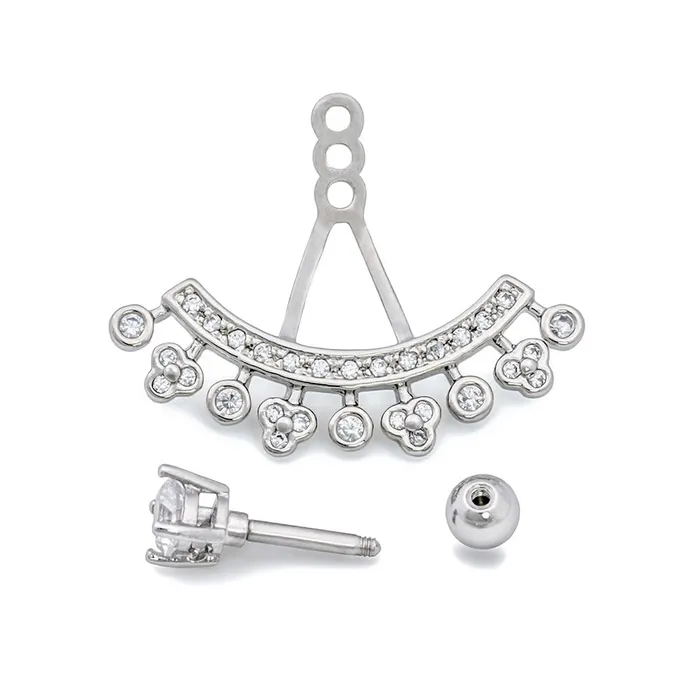 Painful Pleasures Anal 16g 14 Crystal Tiara Rhodium Plated Cartilage Earring