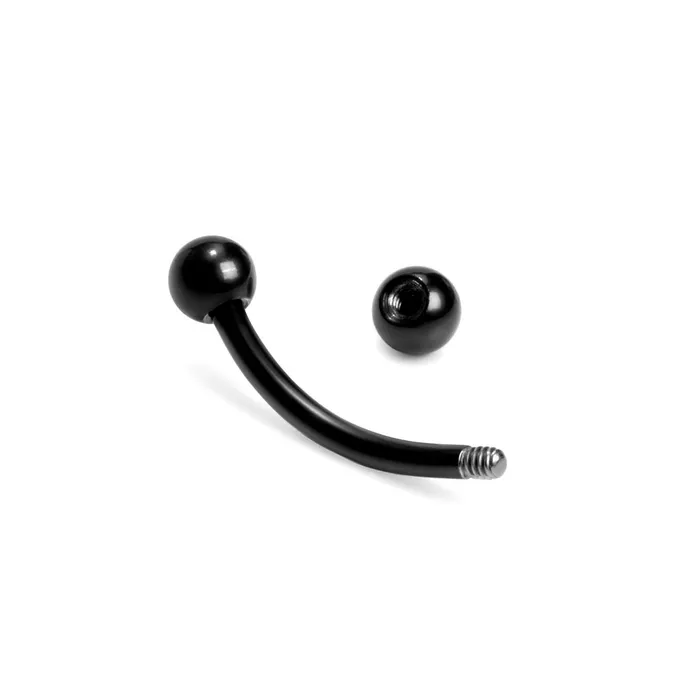 Painful Pleasures Dildos 16g Externally Threaded PVD Black Titanium Bent Barbell w Balls Price Per 1