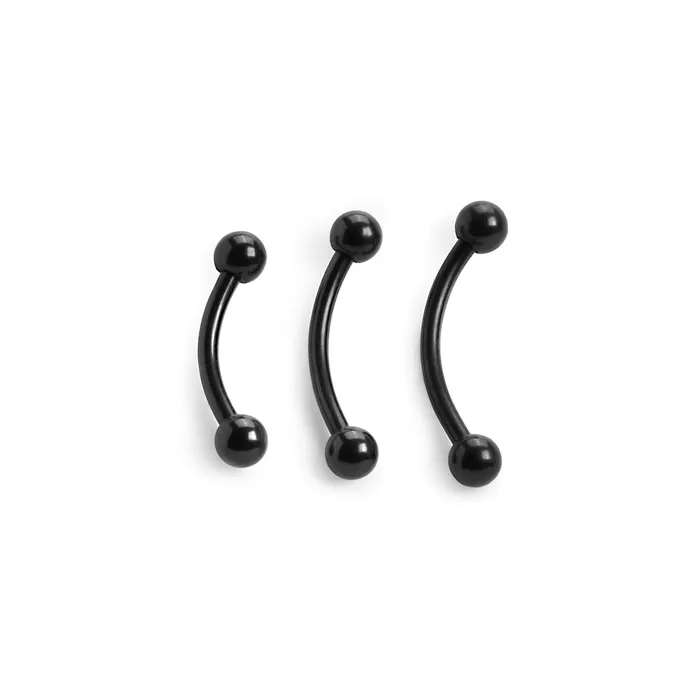 Painful Pleasures Dildos 16g Externally Threaded PVD Black Titanium Bent Barbell w Balls Price Per 1