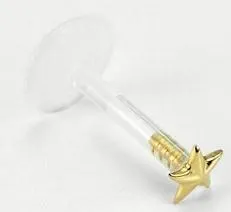 Painful Pleasures Female Sex Toys 16g 516 Bioplastic Labret with 14kt Yellow Gold 3D Star Painful Pleasures Female Sex Toys 16g 516 Bioplastic Labret with 14kt Yellow Gold 3D Star