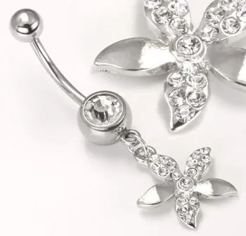 Painful Pleasures Male Sex Toys 14g 716 Stainless Steel Belly Button Ring with Crystal Flower Dangle Painful Pleasures Male Sex Toys 14g 716 Stainless Steel Belly Button Ring with Crystal Flower Dangle