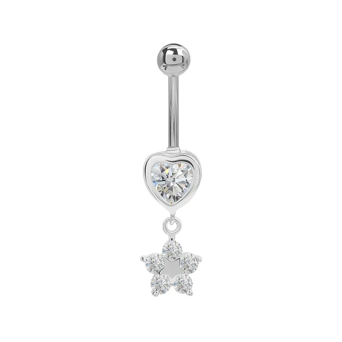 Painful Pleasures Male Sex Toys 14g 716 Stainless Steel Simple Heart and Flower Dangle Belly Button Ring Price Per 1 Painful Pleasures Male Sex Toys 14g 716 Stainless Steel Simple Heart and Flower Dangle Belly Button Ring Price Per 1