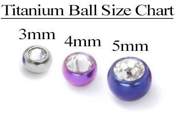 Painful Pleasures Male Sex Toys 14g Externally Threaded Titanium Jeweled Ball 4mm or 5mm Price Per 1