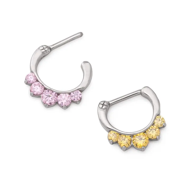 Painful Pleasures Male Sex Toys 16g Steel Septum Clicker with Five Colored Crystals Price Per 1 Painful Pleasures Male Sex Toys 16g Steel Septum Clicker with Five Colored Crystals Price Per 1