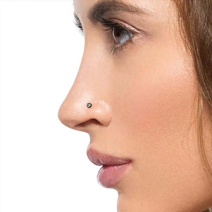 Painful Pleasures Tilum 18g Nostril Screw PVD Black Titanium w Martini BezelSet Jewel Price Per 1 Anal
