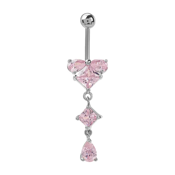 Painful Pleasures Vibrators 14g 38 Pink Prism Edge Dangle Belly Button Ring