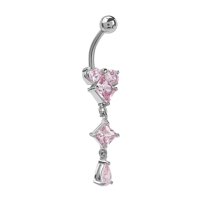 Painful Pleasures Vibrators 14g 38 Pink Prism Edge Dangle Belly Button Ring