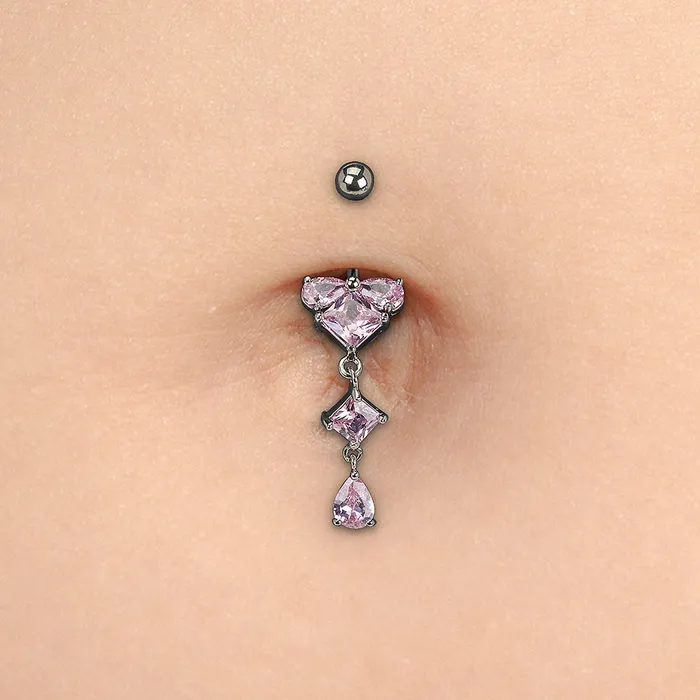 Painful Pleasures Vibrators 14g 38 Pink Prism Edge Dangle Belly Button Ring