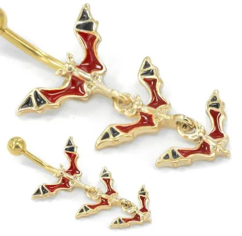Painful Pleasures Vibrators Triple Bats Gold Tone Belly Button Jewelry 14g 716 Painful Pleasures Vibrators Triple Bats Gold Tone Belly Button Jewelry 14g 716
