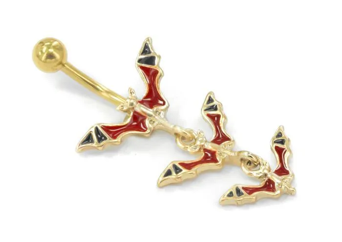 Painful Pleasures Vibrators Triple Bats Gold Tone Belly Button Jewelry 14g 716 Painful Pleasures Vibrators Triple Bats Gold Tone Belly Button Jewelry 14g 716