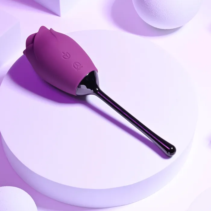 Playboy Petal Flicking Tongue Double Ended Rose with Vibrating Stem Evolved Novelties Female Sex Toys