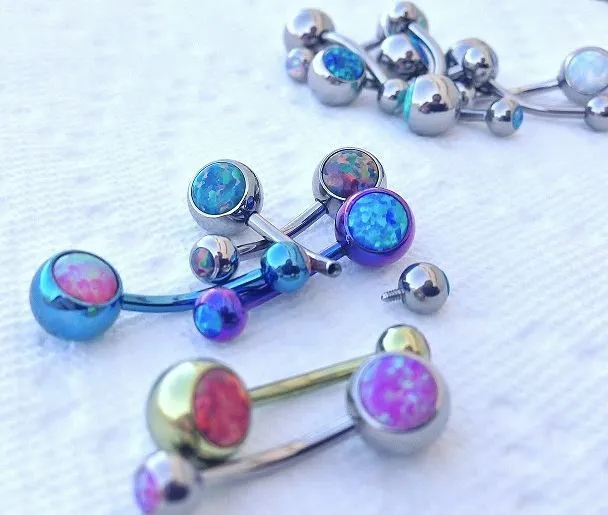 Tilum 14g 12 Internal Double Opal Titanium Belly Button Ring Tilum Male Sex Toys
