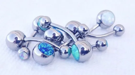 Tilum 14g 12 Internal Double Opal Titanium Belly Button Ring Tilum Male Sex Toys