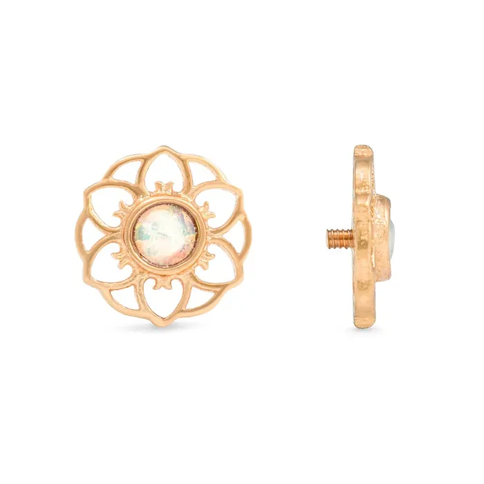 Tilum 18g16g Internally Threaded Yellow Gold Hellebore Top White Opal Center Price Per 1 Tilum Vibrators Tilum 18g16g Internally Threaded Yellow Gold Hellebore Top White Opal Center Price Per 1 Tilum Vibrators