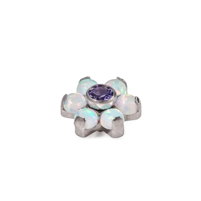 Tilum Male Sex Toys Tilum 14g12g Internally Threaded Titanium Flower Top with White Opal Petals Choose Center Jewel Color Price Per 1