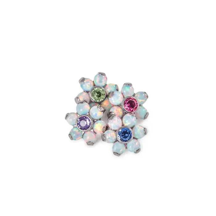 Tilum Male Sex Toys Tilum 14g12g Internally Threaded Titanium Flower Top with White Opal Petals Choose Center Jewel Color Price Per 1