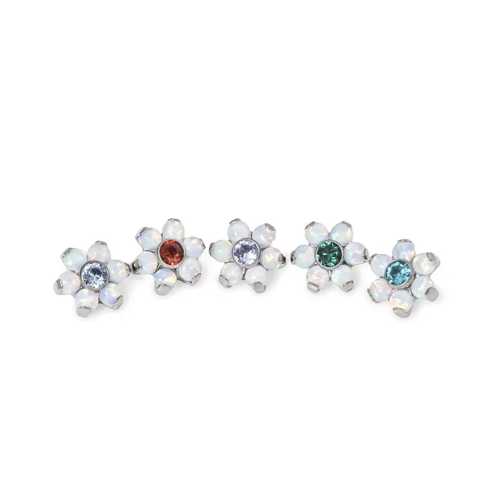 Tilum Male Sex Toys Tilum 14g12g Internally Threaded Titanium Flower Top with White Opal Petals Choose Center Jewel Color Price Per 1