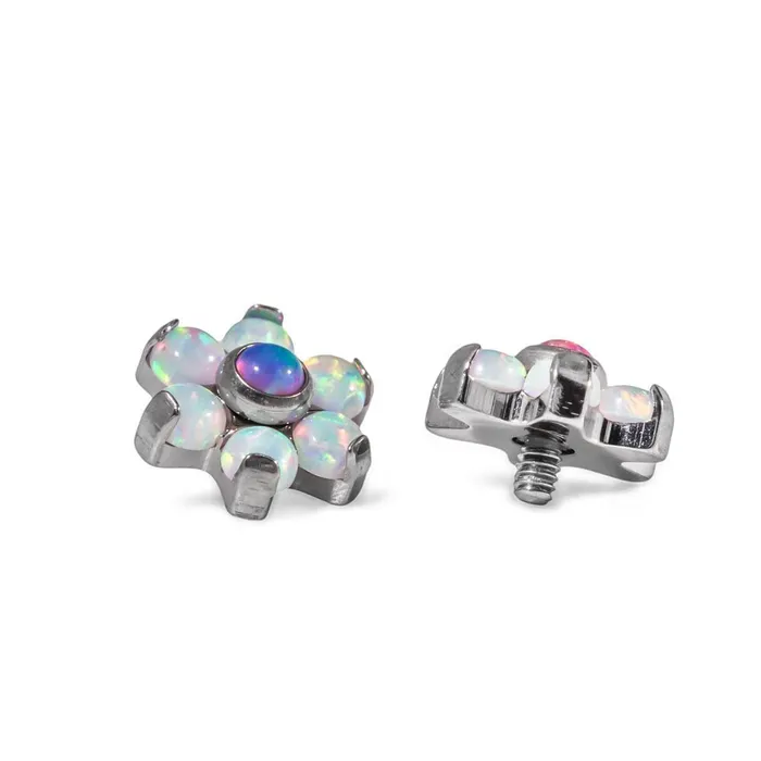 Tilum Male Sex Toys Tilum 14g12g Internally Threaded Titanium Opal Flower Top with White Opal Petals Choose Center Opal Color Price Per 1