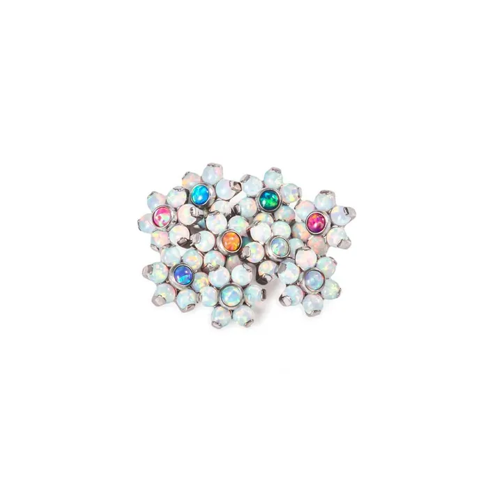 Tilum Male Sex Toys Tilum 14g12g Internally Threaded Titanium Opal Flower Top with White Opal Petals Choose Center Opal Color Price Per 1