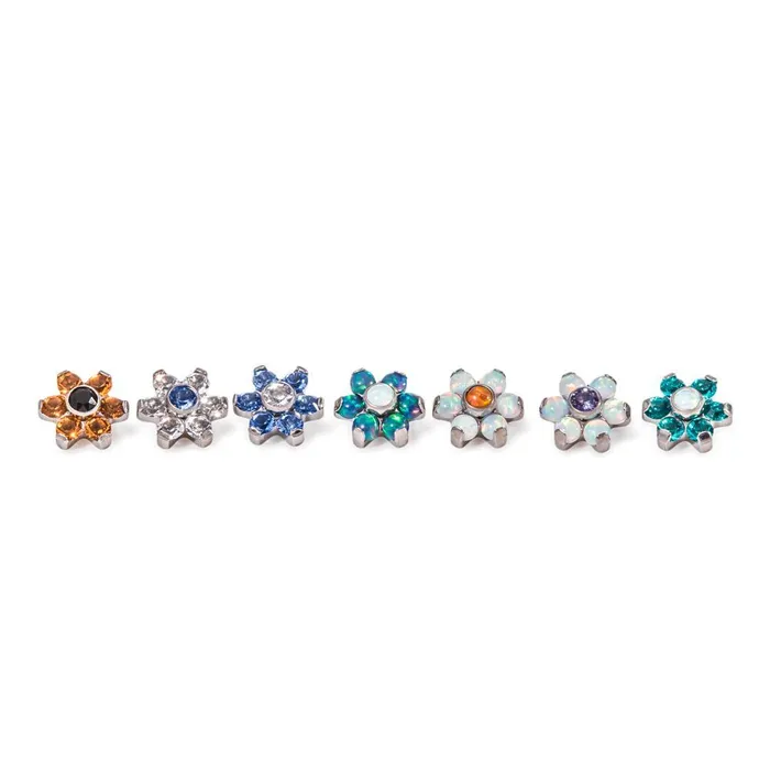 Tilum Male Sex Toys Tilum 14g12g Internally Threaded Titanium Opal Flower Top with White Opal Petals Choose Center Opal Color Price Per 1