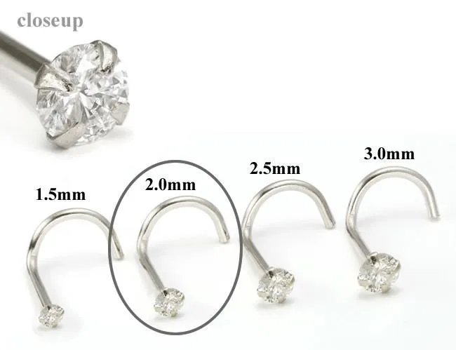 Tilum Tilum 20g 20mm Real SI Diamond White Gold Nose Screw Right Bend Dildos